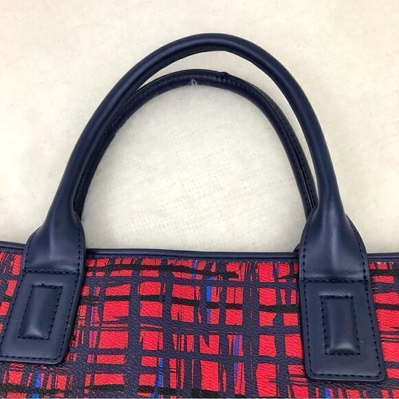Very Bradley Red Blue Linear Graphic Double Handle Like New Travel Tote - Picture 7 of 16